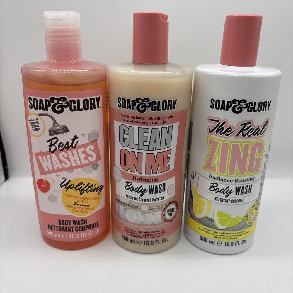 SOAP & GLORY Body Wash Lot 3 Piece Best Washes Clean On Me The Real Zing 500ml